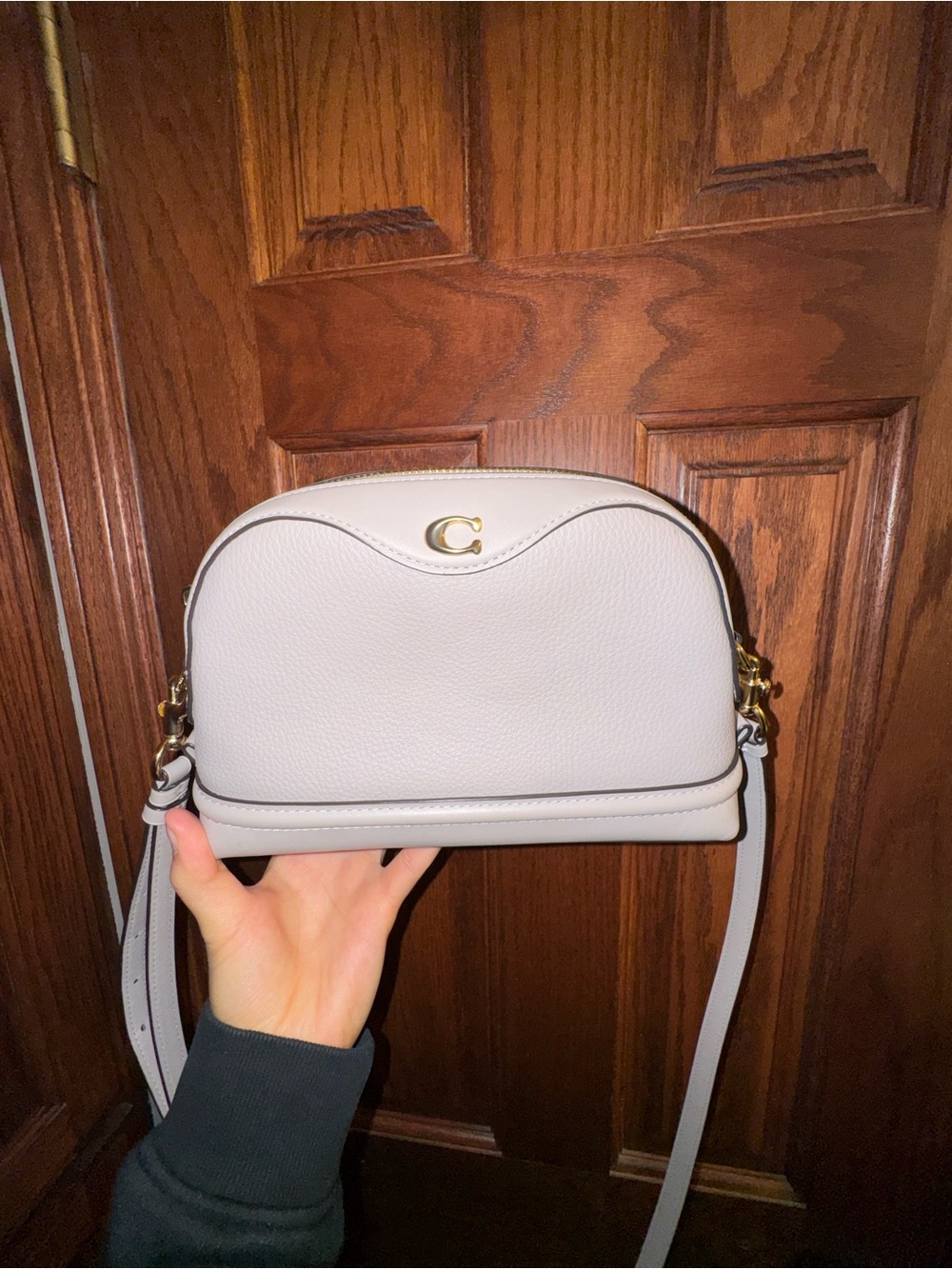 Coach Pebble Leather Dome Crossbody in Light Gray with Gold Hardware